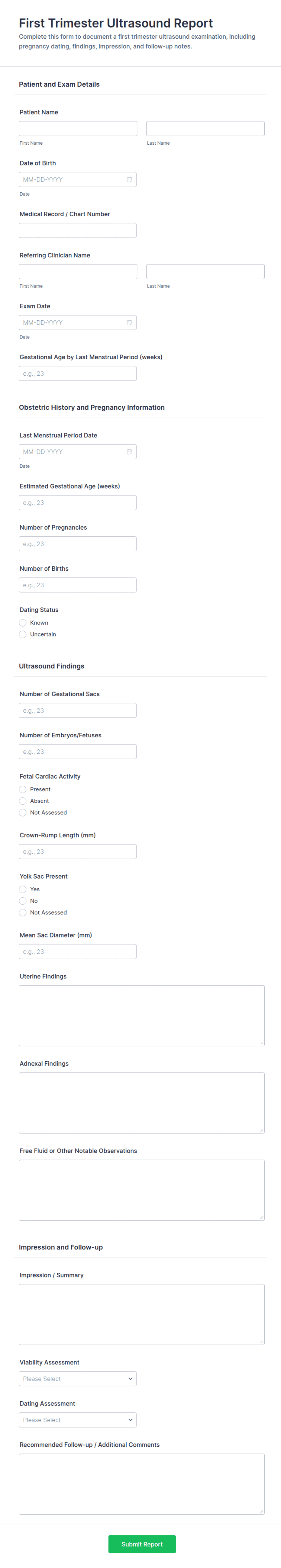 First Trimester Ultrasound Report Form Template | Jotform