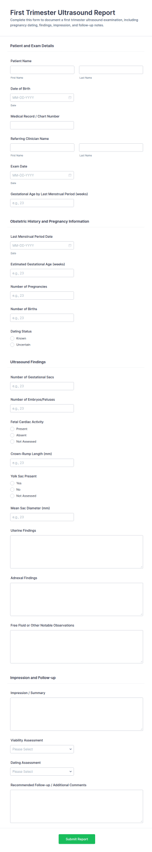 First Trimester Ultrasound Report Form Template