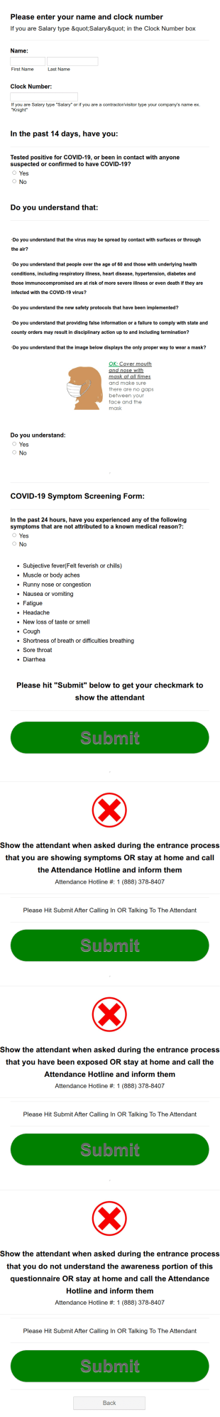 Current FIS Saline COVID 19 Questionnaire Form Template