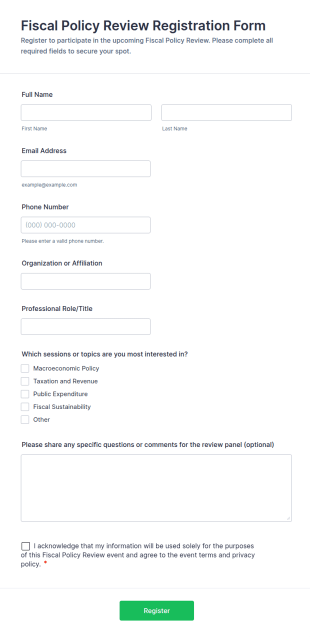 Fiscal Policy Review Registration Form Template