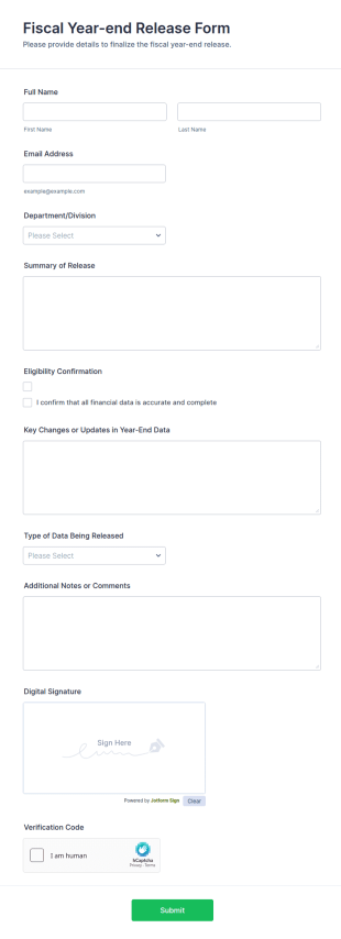 Fiscal Year End Release Form Template