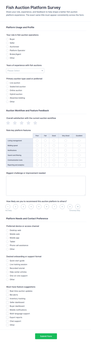 Fish Auction Platform Survey Form Template