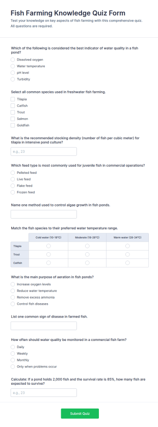 Fish Farming Knowledge Quiz Form Template