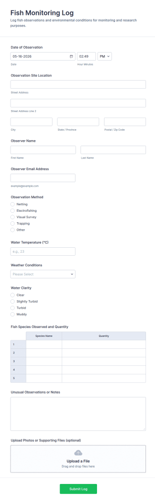 Fish Monitoring Log Form Template