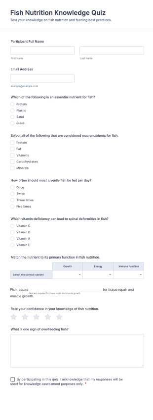 Fish Nutrition Knowledge Quiz Form Template