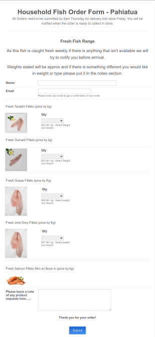 Fish Order Form Template