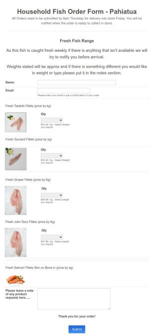 Fish Order Form Template