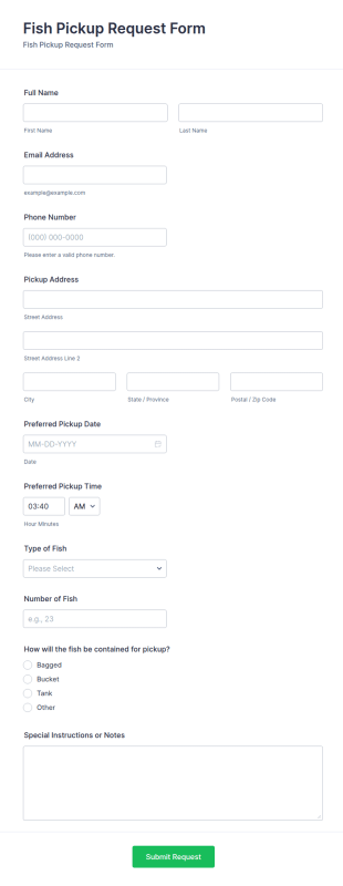 Fish Pickup Request Form Template