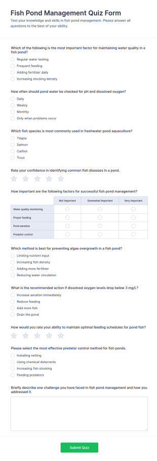 Fish Pond Management Quiz Form Template