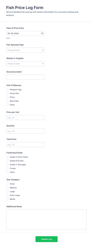 Fish Price Log Form Template