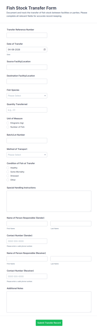 Fish Stock Transfer Form Template