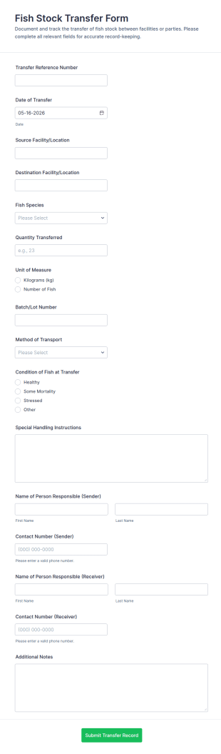Fish Stock Transfer Form Template