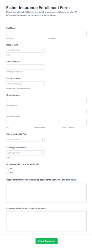 Fisher Insurance Enrollment Form Template