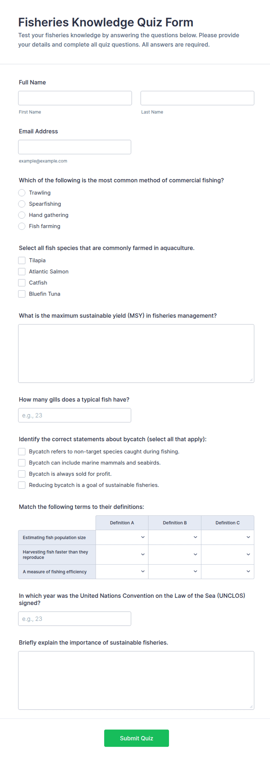 Fisheries Knowledge Quiz Form Template | Jotform