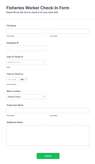 Fisheries Worker Check In Form Template