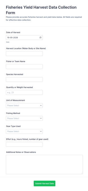 Fisheries Yield Harvest Data Collection Form Template