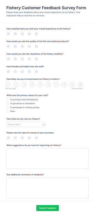 Fishery Customer Feedback Form Template