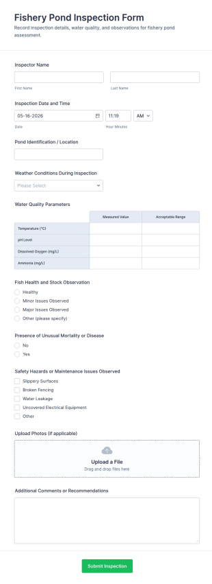 Fishery Pond Inspection Form Template