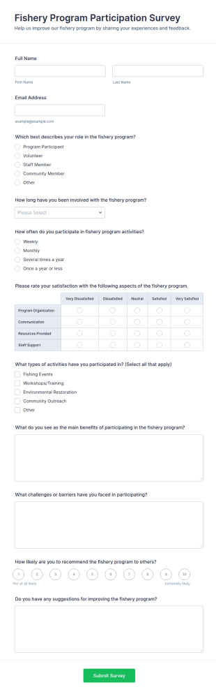 Fishery Program Participation Survey Form Template