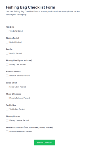 Fishing Bag Checklist Form Template