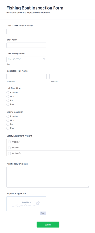 Fishing Boat Inspection Form Form Template