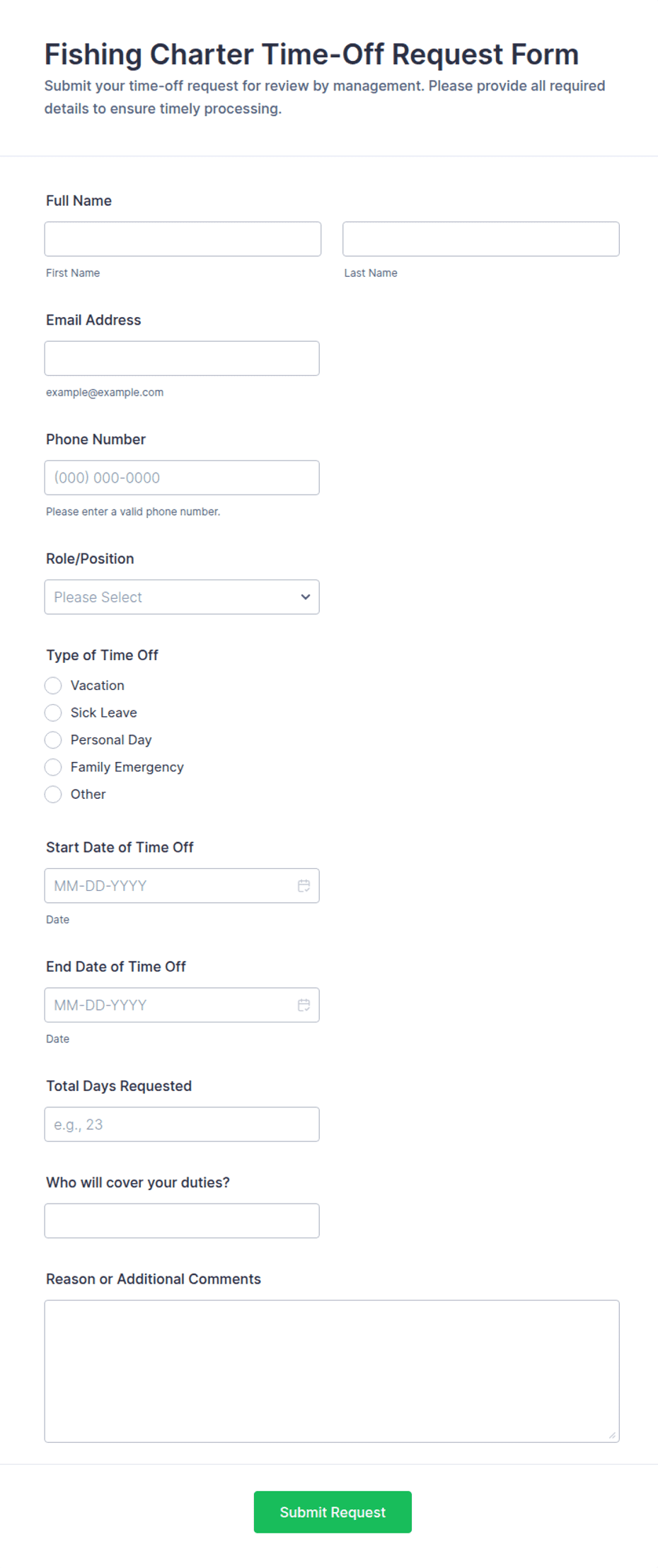 Fishing Charter Time-Off Request Form Template | Jotform
