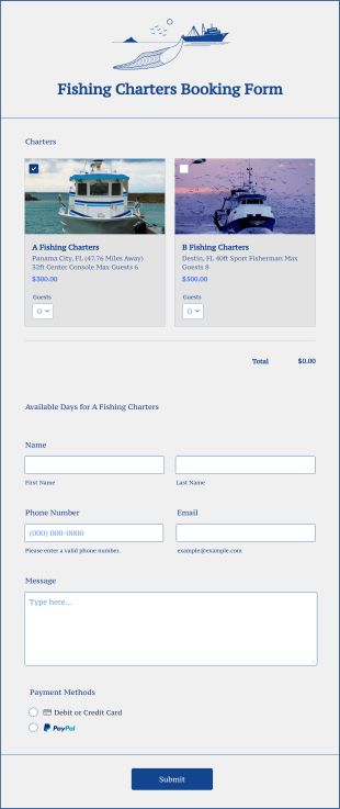 Fishing Charters Booking Form Template