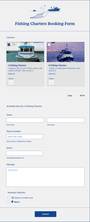 Fishing Charters Booking Form Template