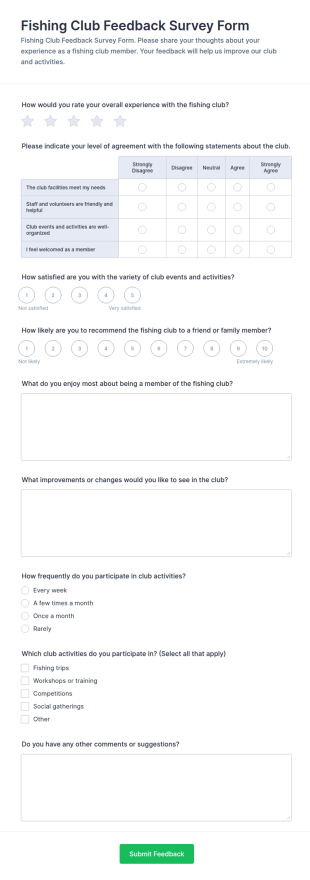 Fishing Club Feedback Survey Form Template