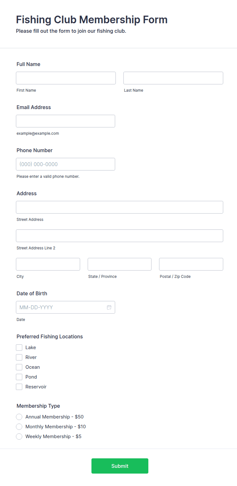 Fishing Club Membership Form Template | Jotform