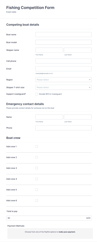 Fishing Competition Form Template