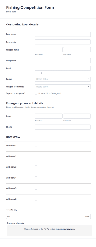 Fishing Competition Form Template
