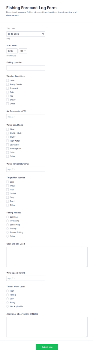 Fishing Forecast Log Form Template