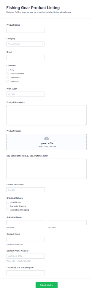 Fishing Gear Product Listing Form Template