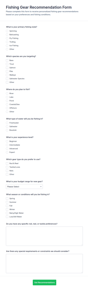 Fishing Gear Recommendation Form Template