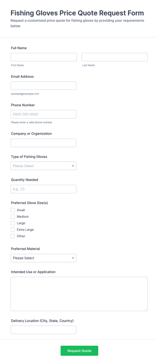 Fishing Gloves Price Quote Request Form Template