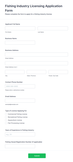 Fishing Industry Licensing Application Form Template
