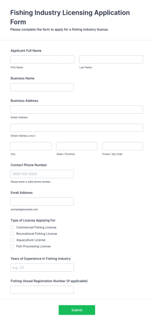 Fishing Industry Licensing Application Form Template