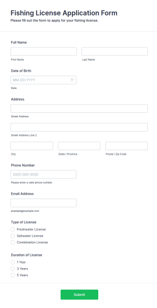 Fishing License Application Form Template