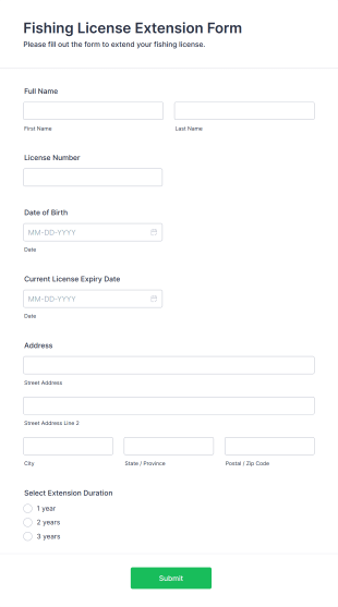 Fishing License Extension Form Template