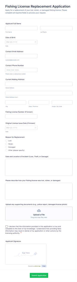 Fishing License Replacement Application Form Template