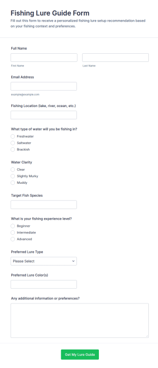 Fishing Lure Guide Form Template