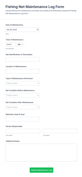 Fishing Net Maintenance Log Form Template