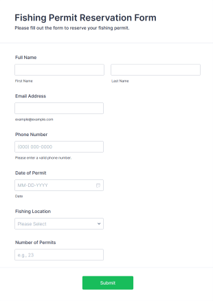 Fishing Permit Reservation Form Template
