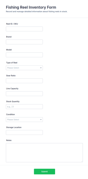 Fishing Reel Inventory Form Template