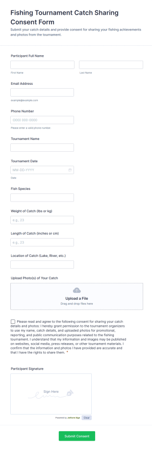 Fishing Tournament Catch Sharing Consent Form Template