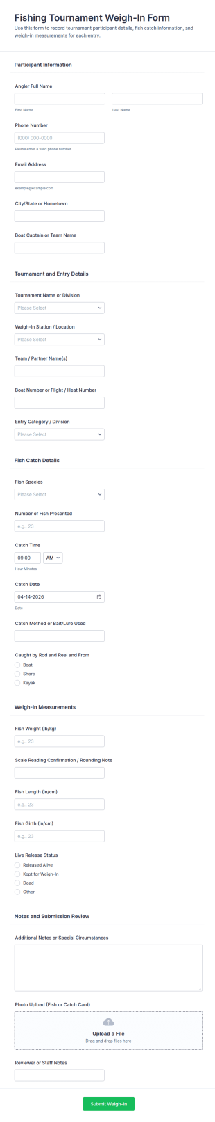 Fishing Tournament Weigh In Form Template