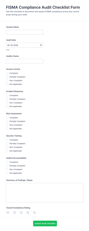 FISMA Compliance Audit Checklist Form Template