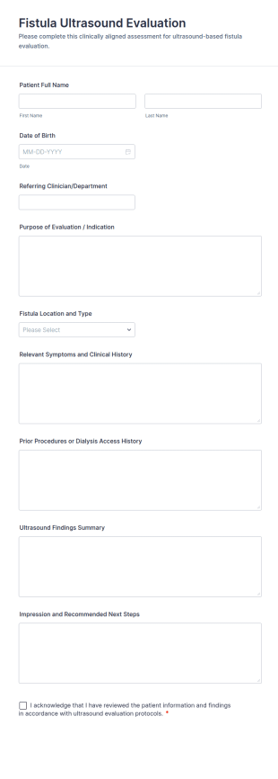 Fistula Ultrasound Evaluation Form Template