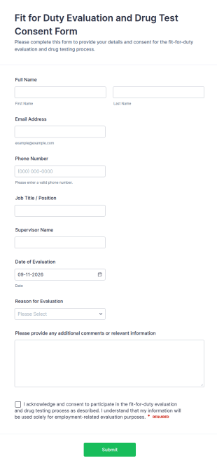 Fit For Duty Evaluation And Drug Test Consent Form Template
